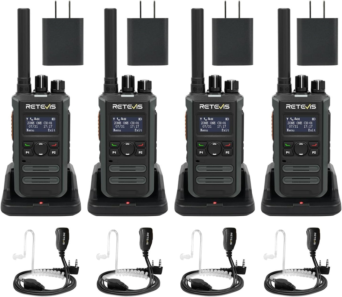 Retevis Walkie Talkies digitales MateTalk P3 con auricular (paquete de 4)