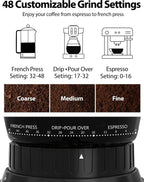 Aromaster Molinillo cónico de grano de café, 48 ajustes, antiestático