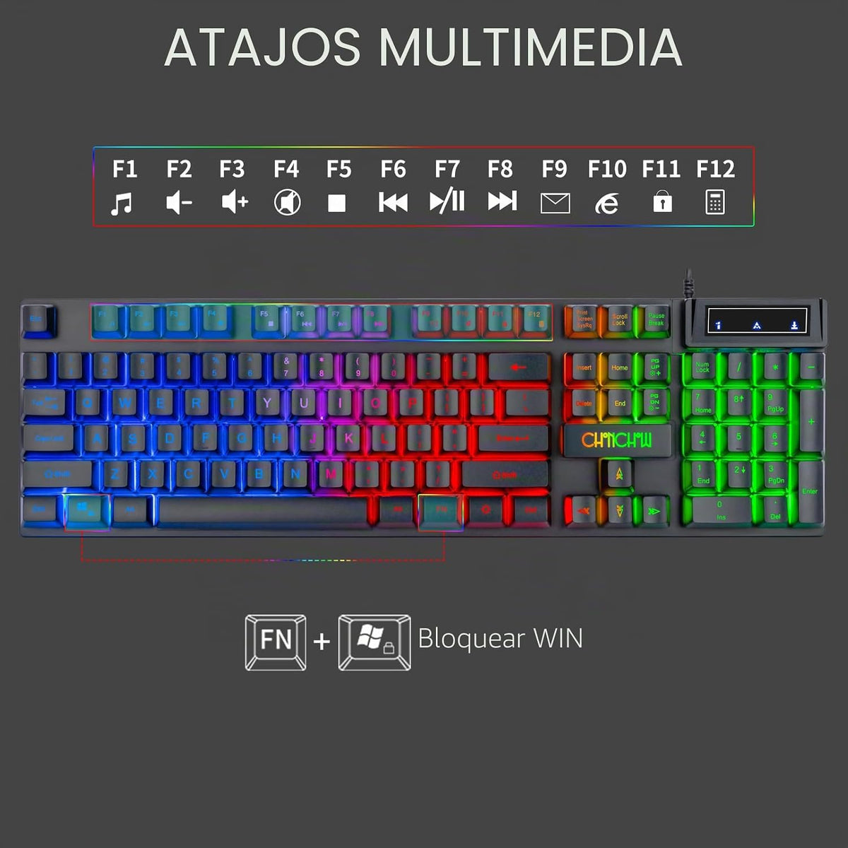 CHONCHOW Teclado y Ratón Gaming con Retroiluminación LED USB Cableado con Iluminación 104 Teclas 3600DPI 2 Botones Laterales Ratón Teclado Sensación Mecánica Compatible con PC Mac OS Xbox Ps4 Ps5 con