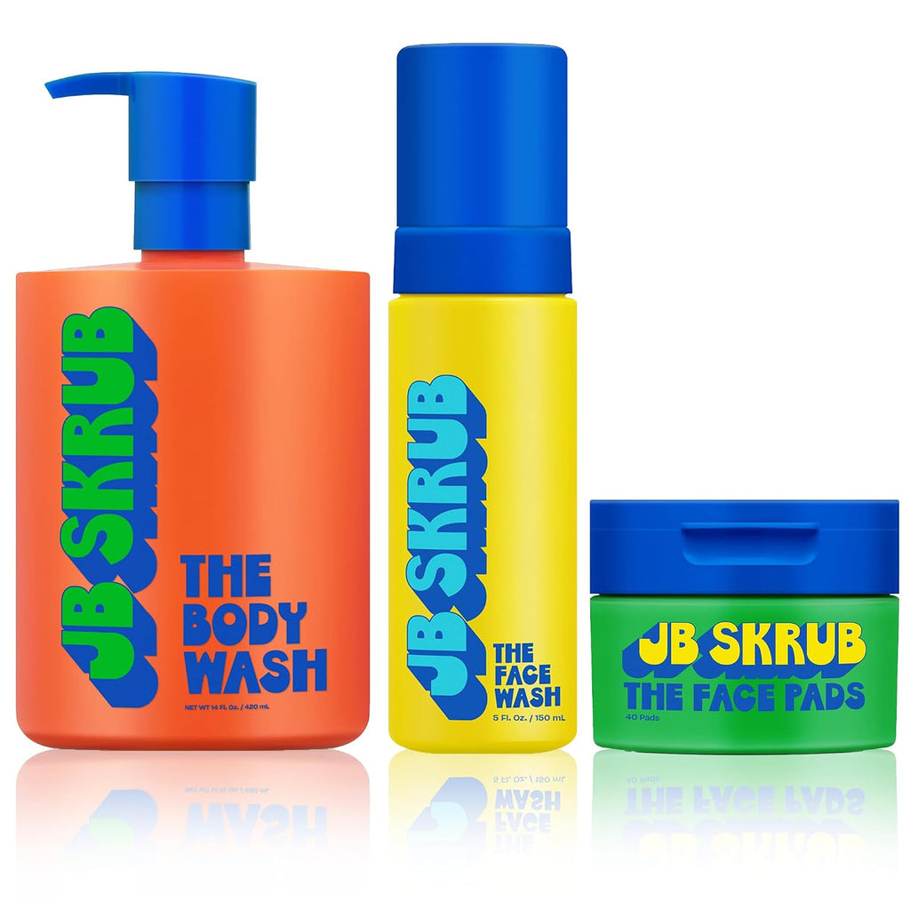 JB SKRUB Las almohadillas faciales, lavado facial y lavado corporal: esenciales para el cuidado de la piel de niños, preadolescentes y adolescentes: aumenta la confianza, combate el acné y conquista