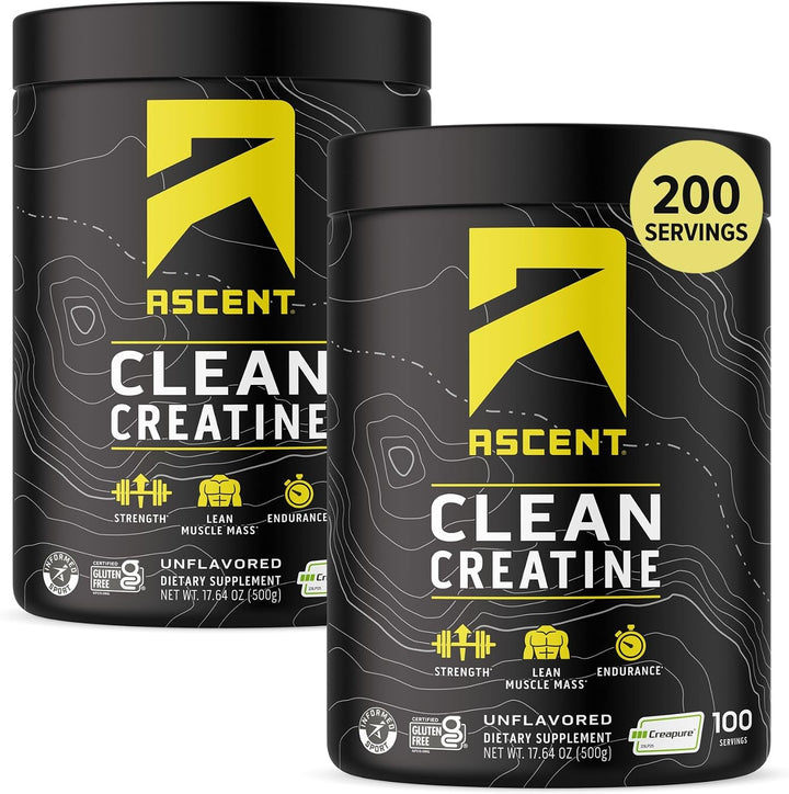 Ascent Monohidrato de creatina limpia, sin sabor, 200 porciones