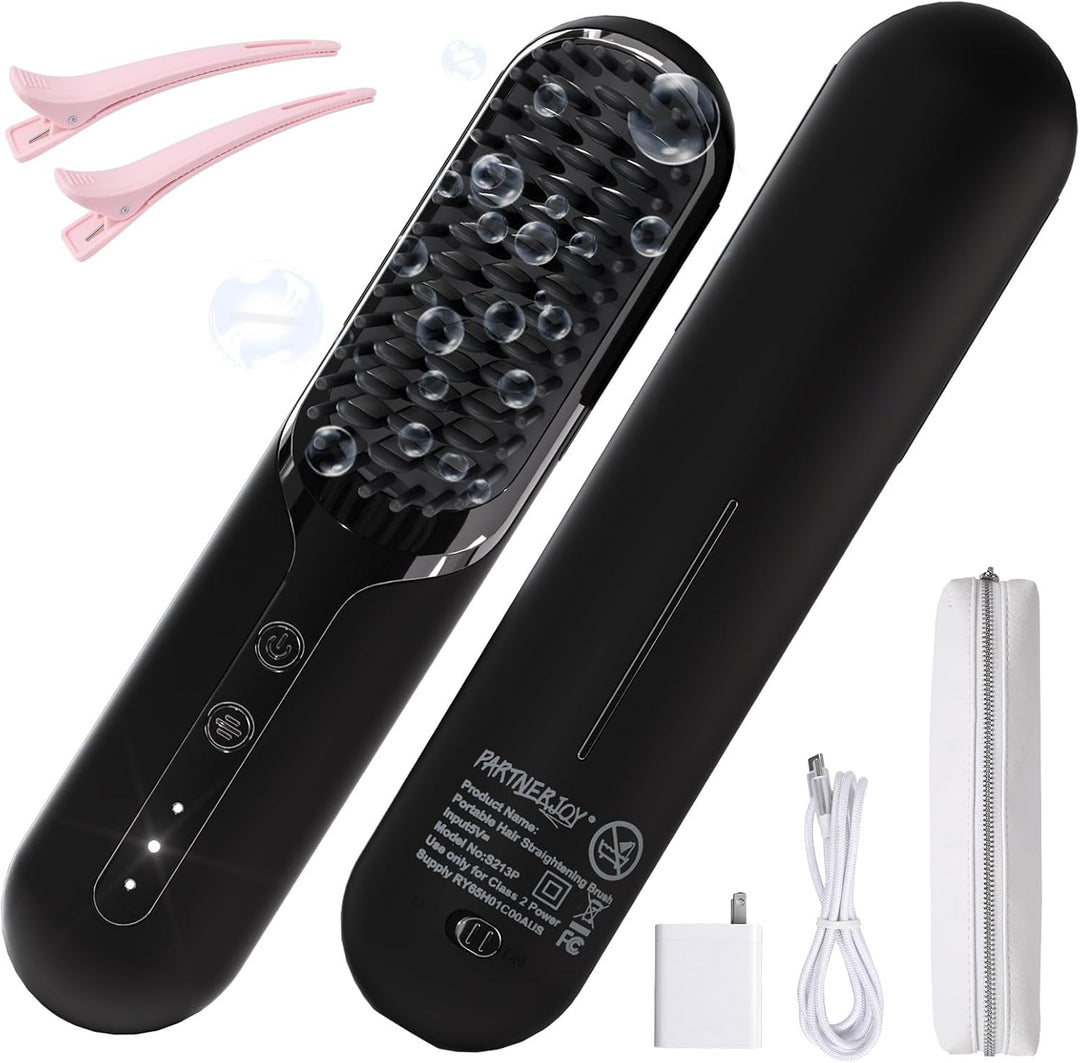 Cepillo alisador de pelo inalámbrico, modo dual (cable en uso e ina...