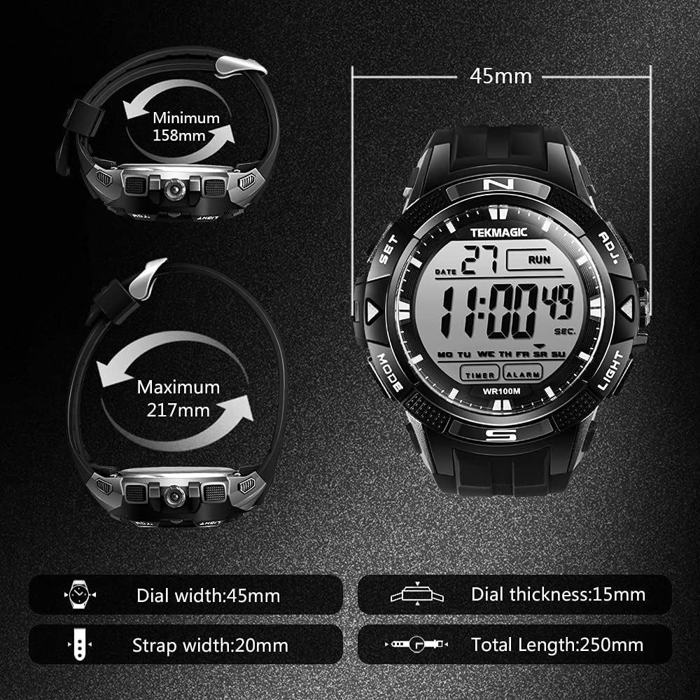 10 ATM Reloj digital sumergible unisex para adultos, resistente al agua hasta 100 m, para buceo, natación, deporte, con función de cronómetro y alarma, pantalla LCD luminosa