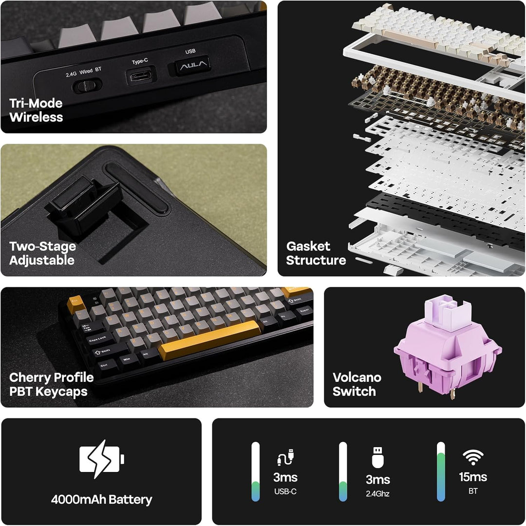 EPOMAKER Aula F108 - Teclado inalámbrico para juegos, teclado mecán...