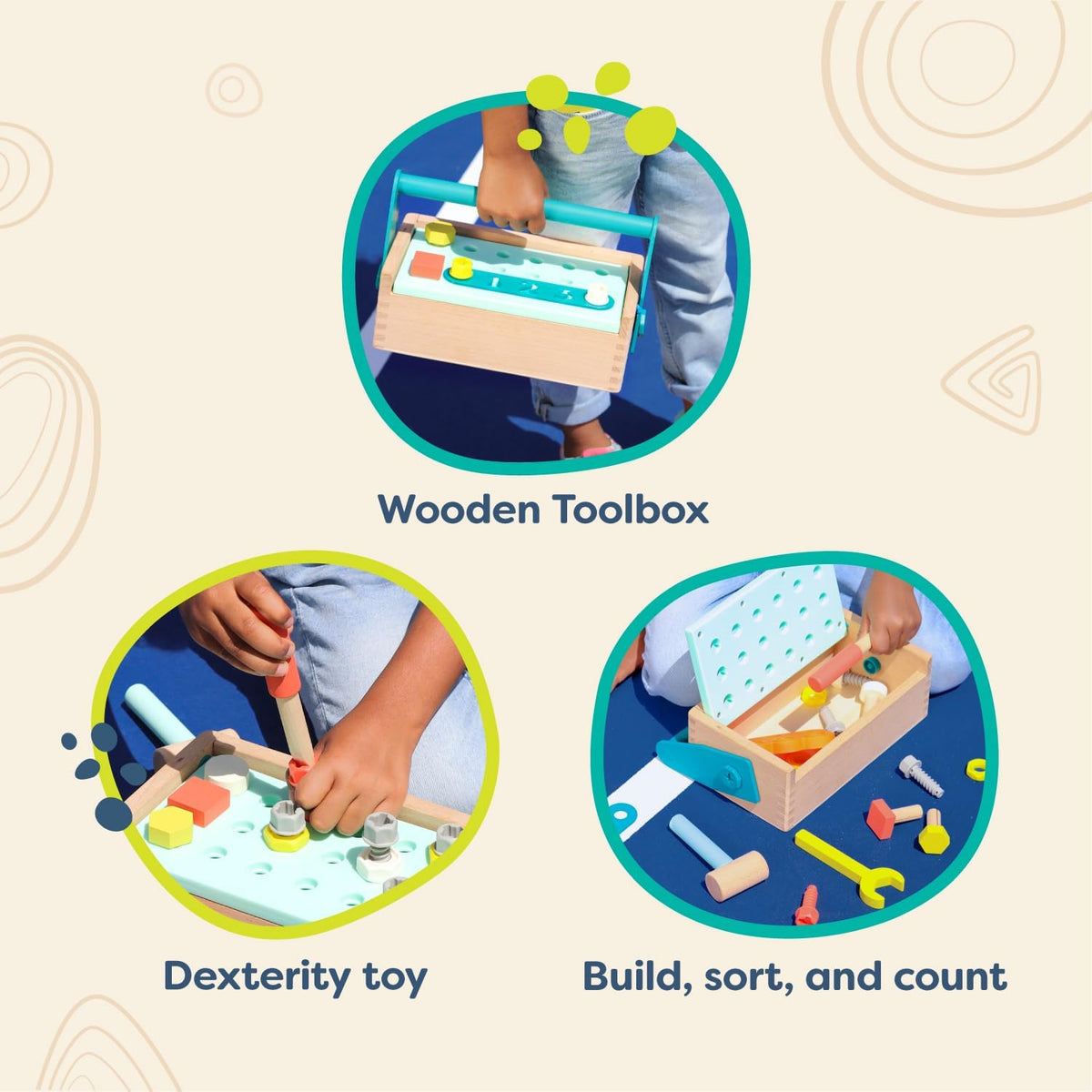 B. toys Caja de herramientas de juego de simulación, kit Fix 'n' Play, 25