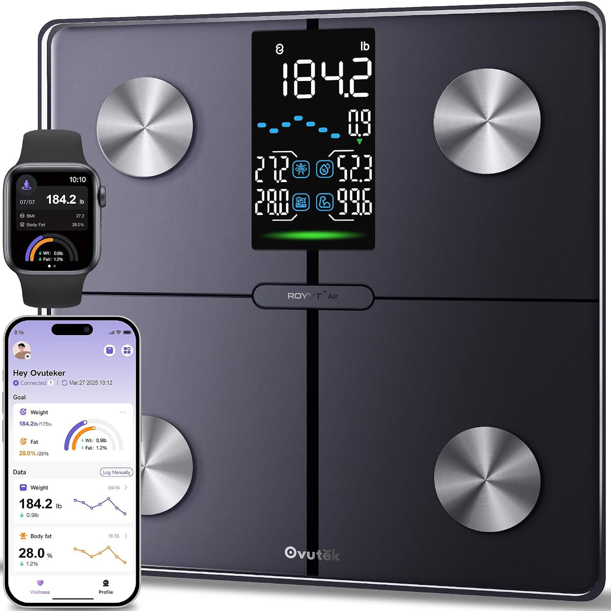 Báscula digital inteligente para peso corporal, grasa corporal e IMC