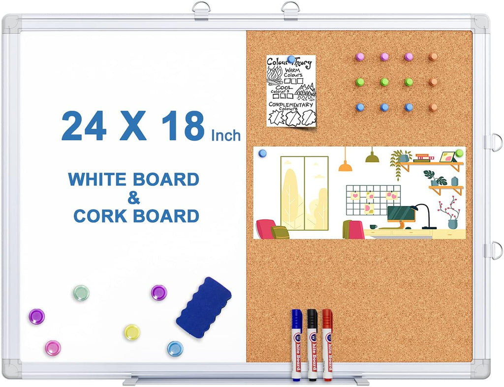 Combo de tablero blanco magnético y tablero de corcho con marco de aluminio