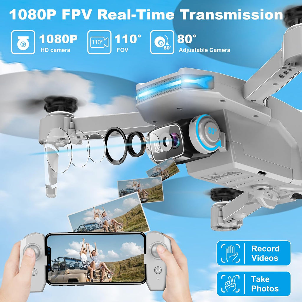 Drone con cámara 1080P - Drone plegable RC Quadcopter FPV con control