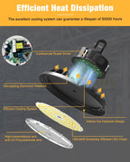 Paquete de 6 luces LED UFO de alta bahía de 240W, luz LED de alta bahía para tienda de 36,000 lúmenes, 0-10V regulable, cable de 5 pies con enchufe de EE. UU., gancho para colgar, cuerda de