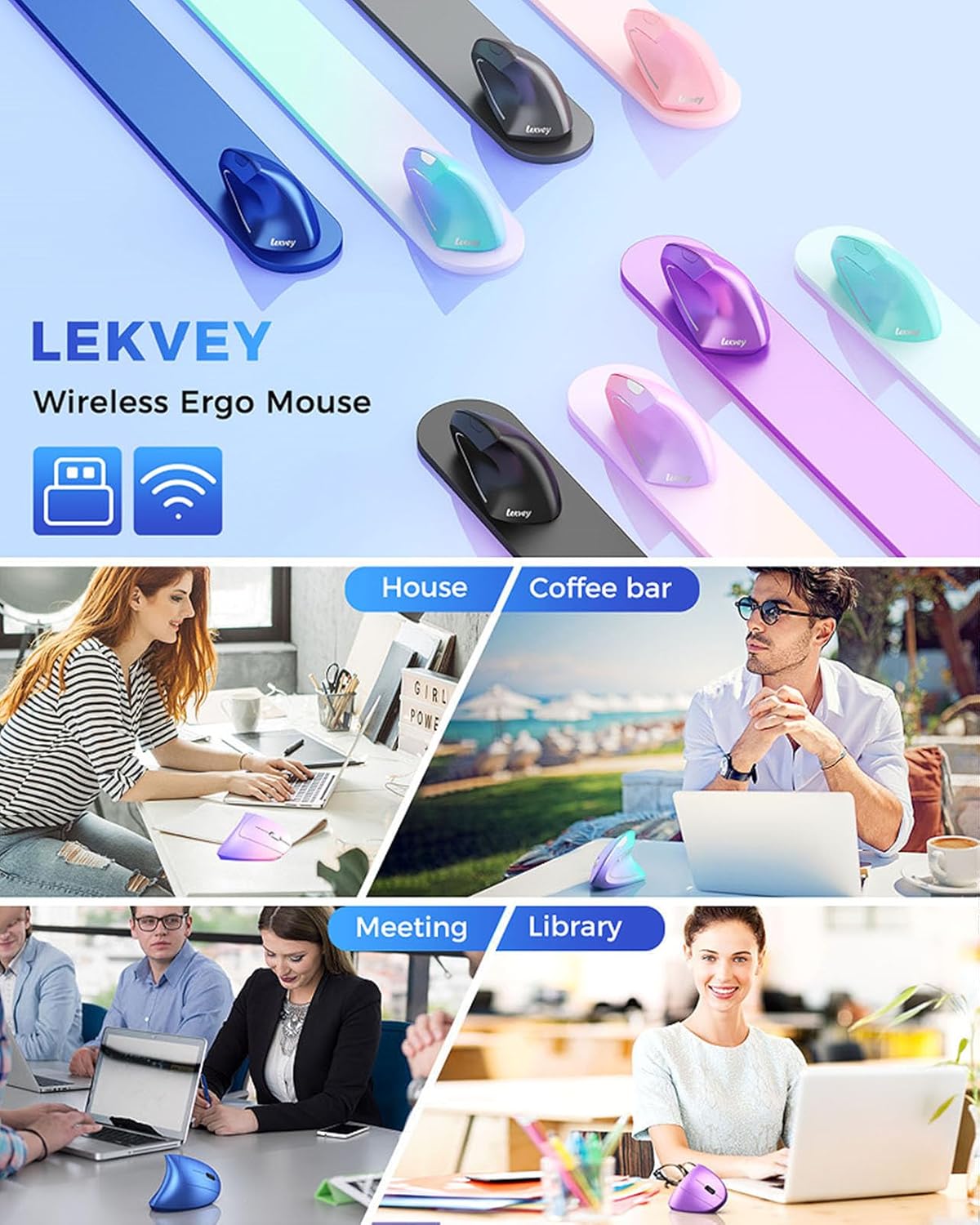 Lekvey Ratón ergonómico, ratón inalámbrico vertical recargable 2.4G...
