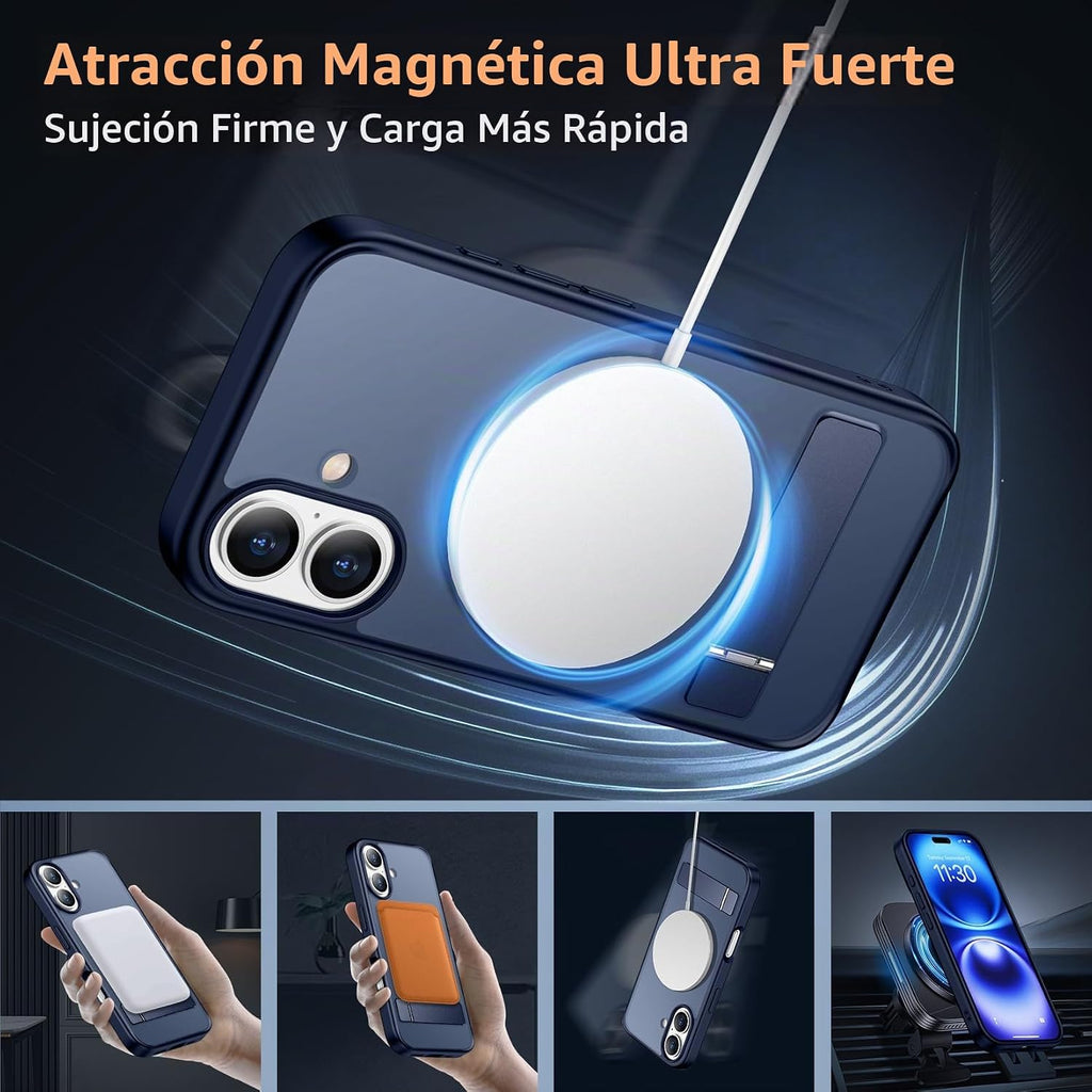 SPIDERCASE - Funda magnética para iPhone 16, soporte integrado, azul