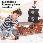 KidKraft Adventure Bound™: juego de barco pirata de madera con luces y sonidos, figuras piratas, 8 piezas incluidas, regalo para mayores de 3 años
