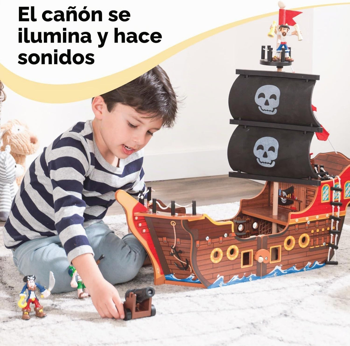 KidKraft Adventure Bound™: juego de barco pirata de madera con luces y sonidos, figuras piratas, 8 piezas incluidas, regalo para mayores de 3 años