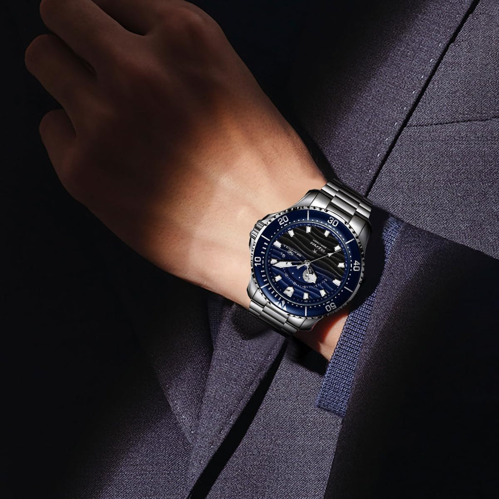 SEA-GULL Reloj divisorio 300M impermeable automático reloj de pulsera mecánico fase lunar luminiscente hombres relojes 816.32.1215