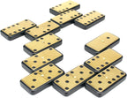 Bucher&Rossini Juego de dominó de superficie de metal doble 6 para adultos y niños – Juego de dominó clásico de 28 piezas de superficie de metal dorado, idea de regalo para jugadores de dominó o noche de juego familiar