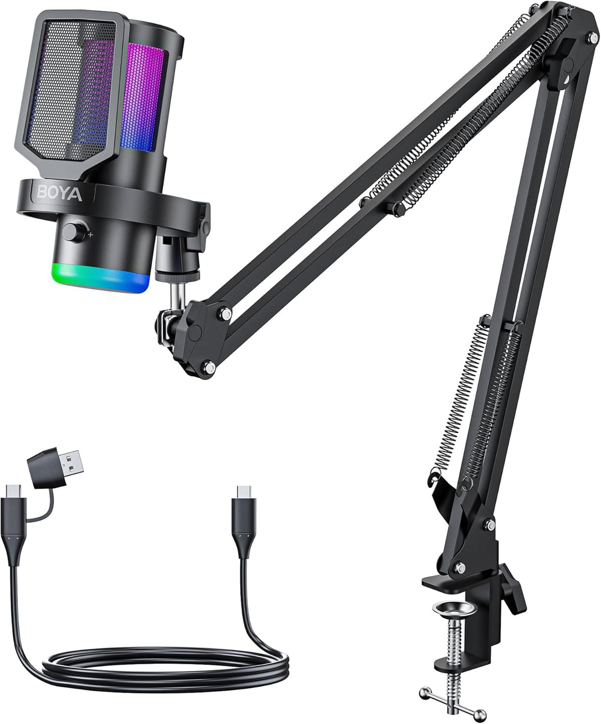 BOYA Micrófono USB para juegos con brazo de brazo, 192 kHz/24 bits, Boom Arm Version