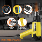 Pistola de calor resistente de 1500 W, kit de pistola de aire caliente con control de temperatura variable con 2 caudales de aire de 120 °F a 1200 °F y 4 boquillas para manualidades (amarillo)