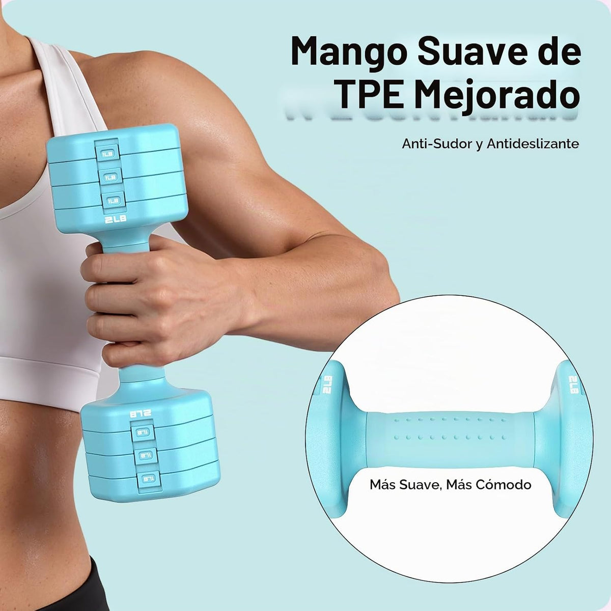 JOROTO Set de Mancuernas Ajustables 5 en 1, Par Ajustable 8LB/11LB para Mujeres en Casa, Bloqueo Dual 1s-Adjust Estable con Mango Suave TPE, Gimnasio en Casa, Rehabilitación, Pilates, Yoga, Entrenamiento de Fuerza