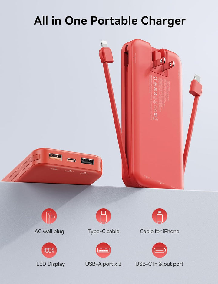 Banco de poder aonidi de 12000mAh ultraportátil con cables y enchuf...