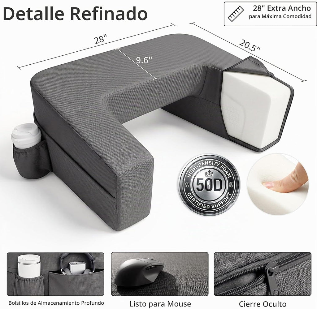 28" Sobreposición de escritorio en almohada para regazo, escritorio de portátil para sofá para personas grandes