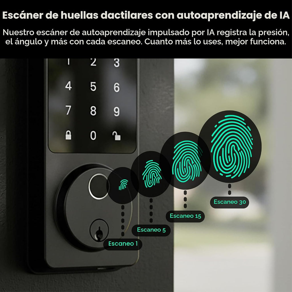 Wyze Auto-Lock Bolt v2, Control de Acceso sin Llave con Huella dactilar, Cerradura Inteligente con Escáner de Aprendizaje AI y Wi-Fi para Puerta Principal, Cerradura de Pestillo con Cierre Automático, Batería de 8 Meses, BHMA2, IP53, Teclado Anti‑Mirada