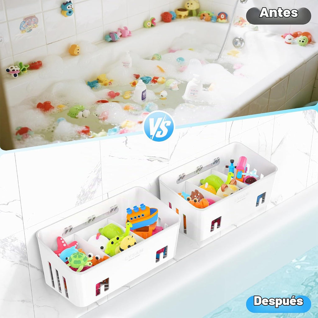 Bath Toy Storage 2 Packs, Large Bath Toy Holder - 3 Compartments, Quick-Dry