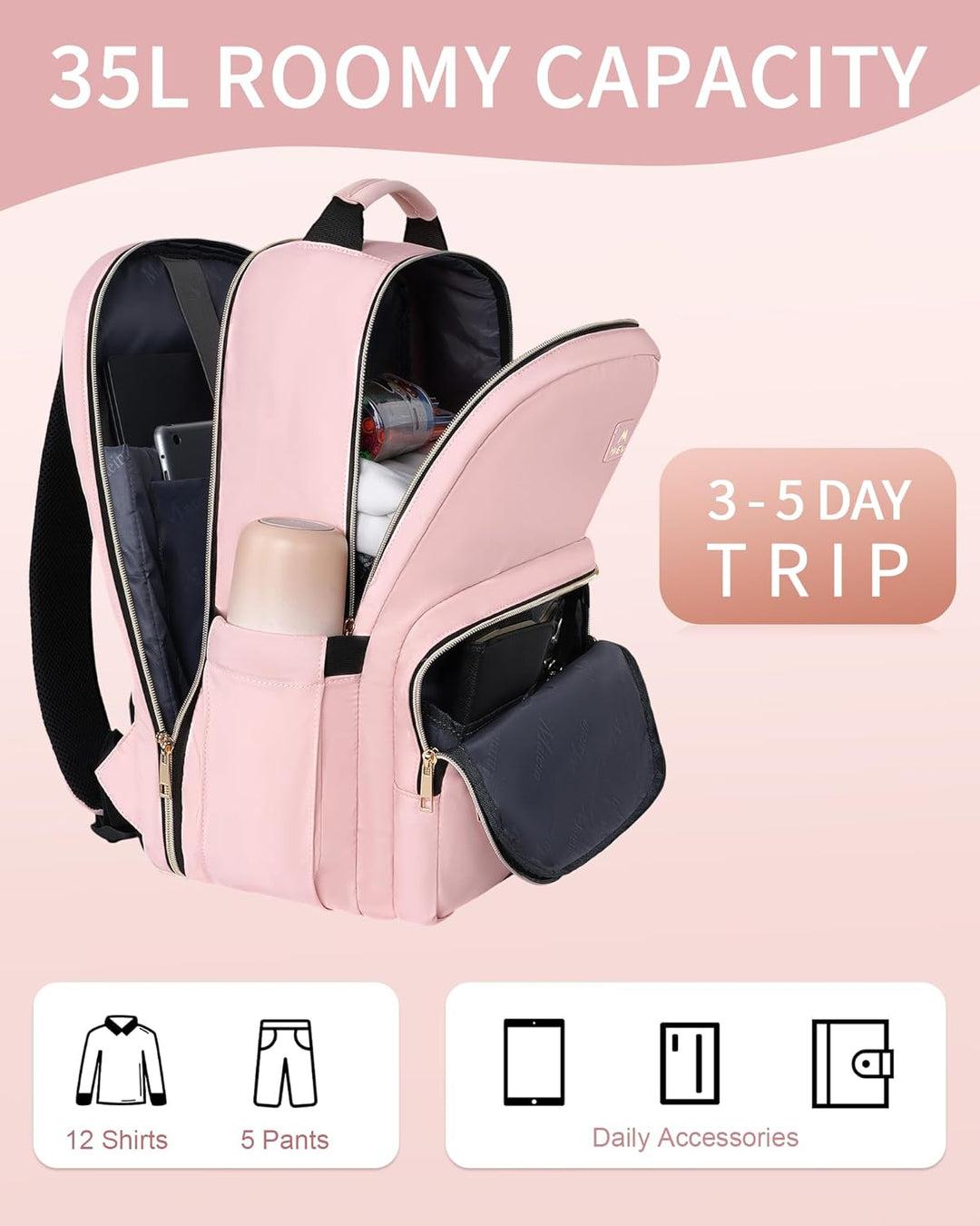 MATEIN Mochila rosa para laptop, 17 pulgadas, aprobada por la TSA,...