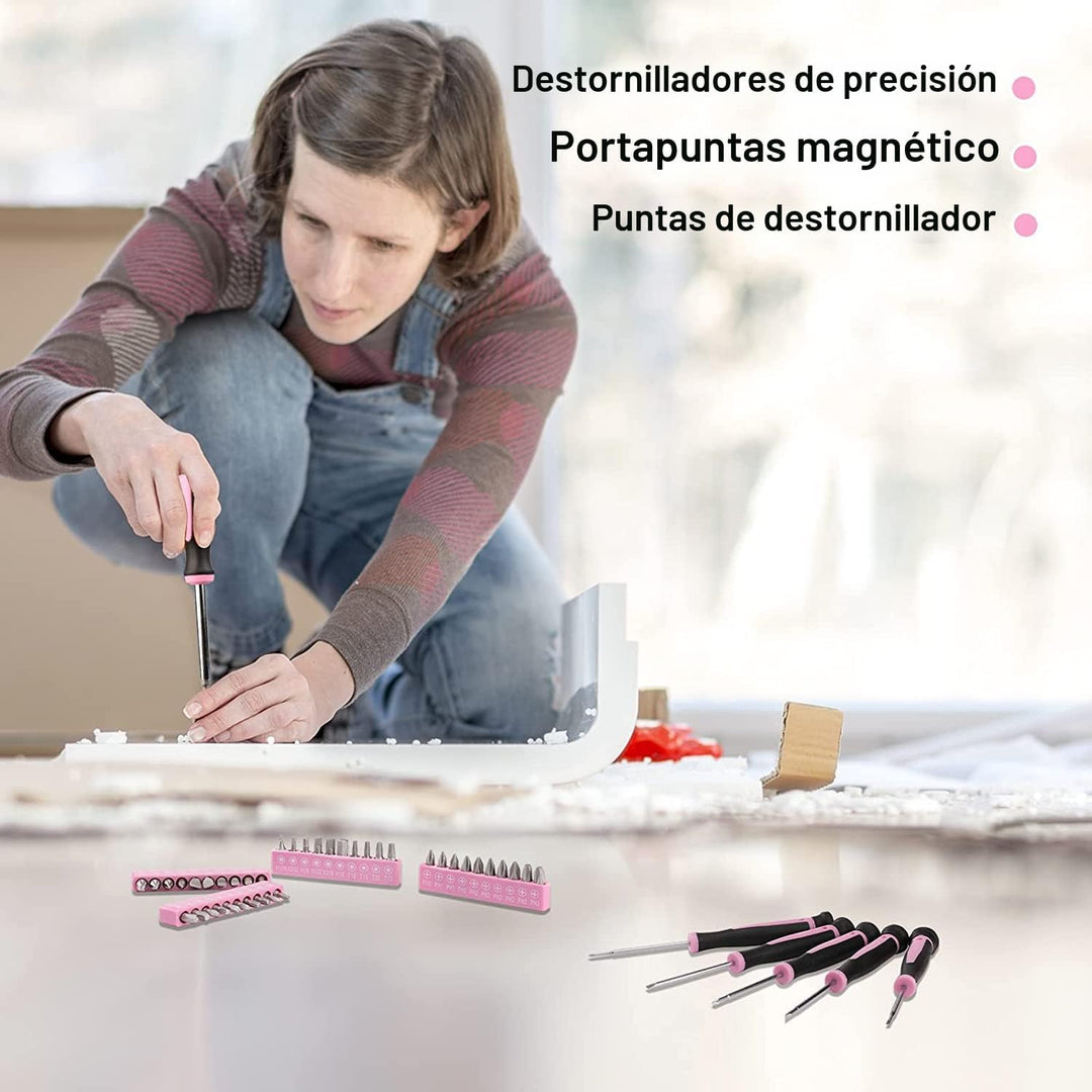 Kit de herramientas para el hogar de 39 piezas multiusos color rosa...