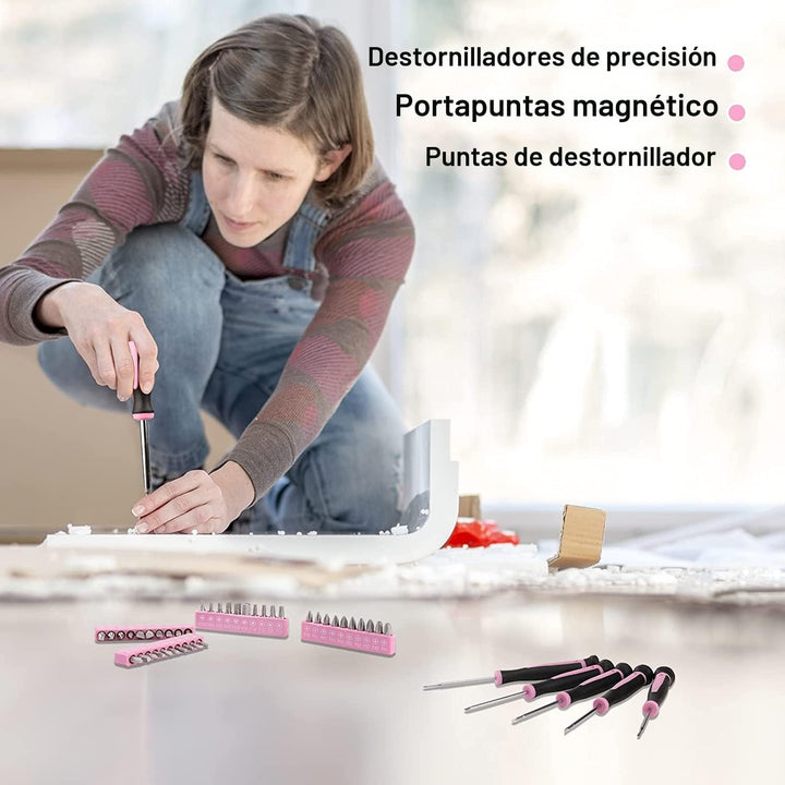 Kit de herramientas para el hogar de 39 piezas multiusos color rosa...