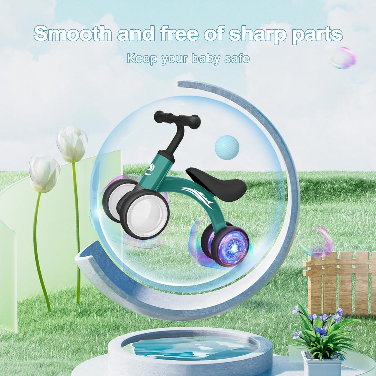 Bicicleta de equilibrio para bebés con iluminación colorida Gamfein...