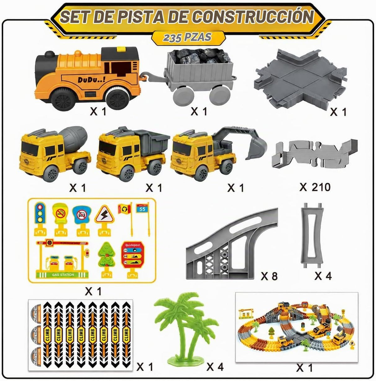Construction Race Track Set 235 Pcs Toy para Kids 3-8 Flexible DIY Road Toy