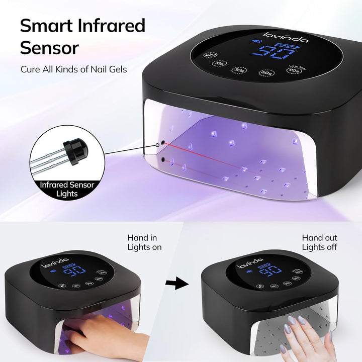Luz UV para uñas, lámpara UV de uñas Lavinda de 54 W recargable, se...
