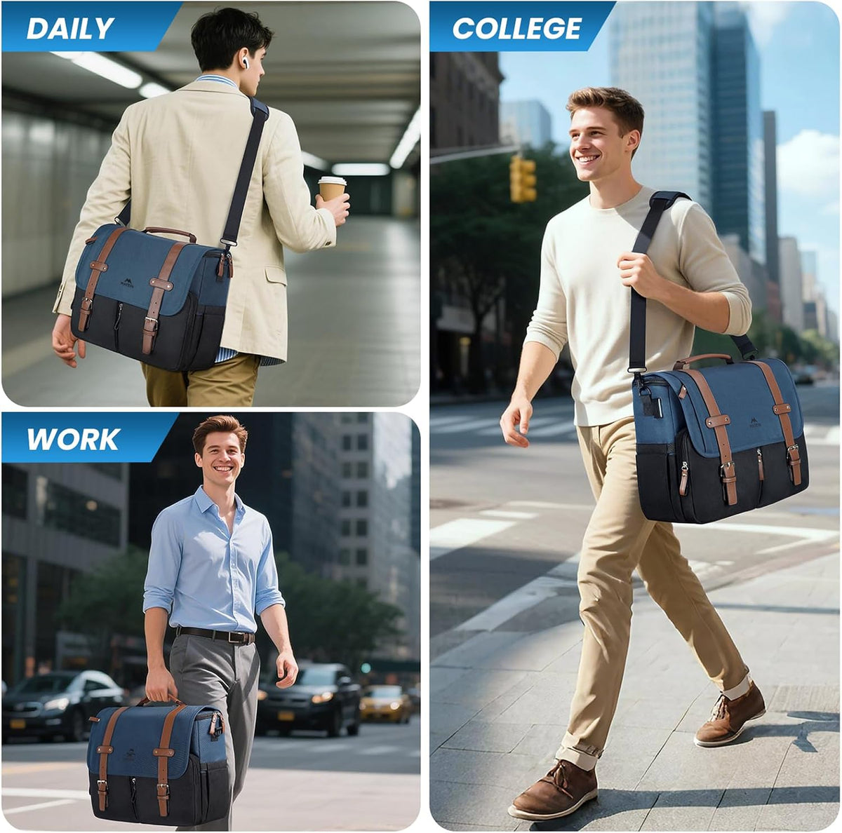 MATEIN Bolso bandolera para la escuela, bolso cruzado para hombre de 15.6