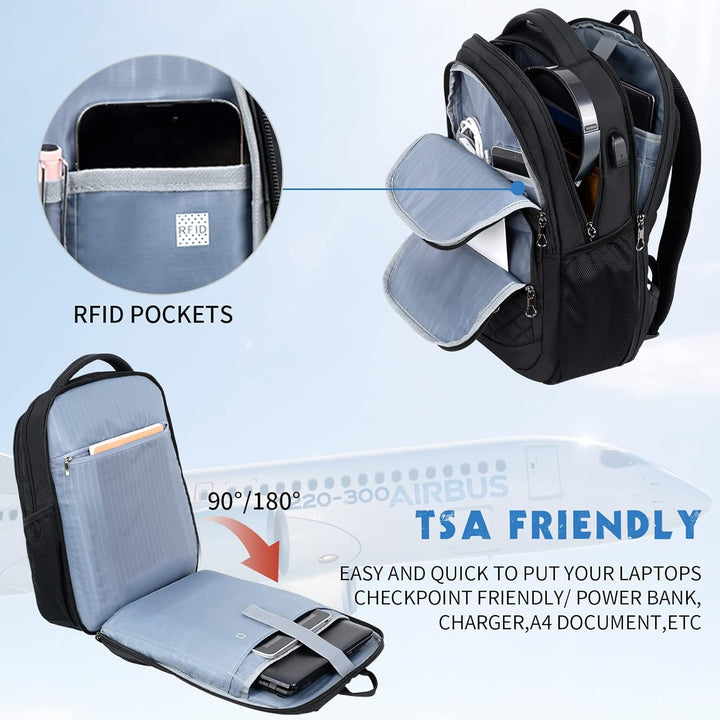 KROSER Mochila de viaje para laptop, Acolchado, negro, 17 pulg., Mo...