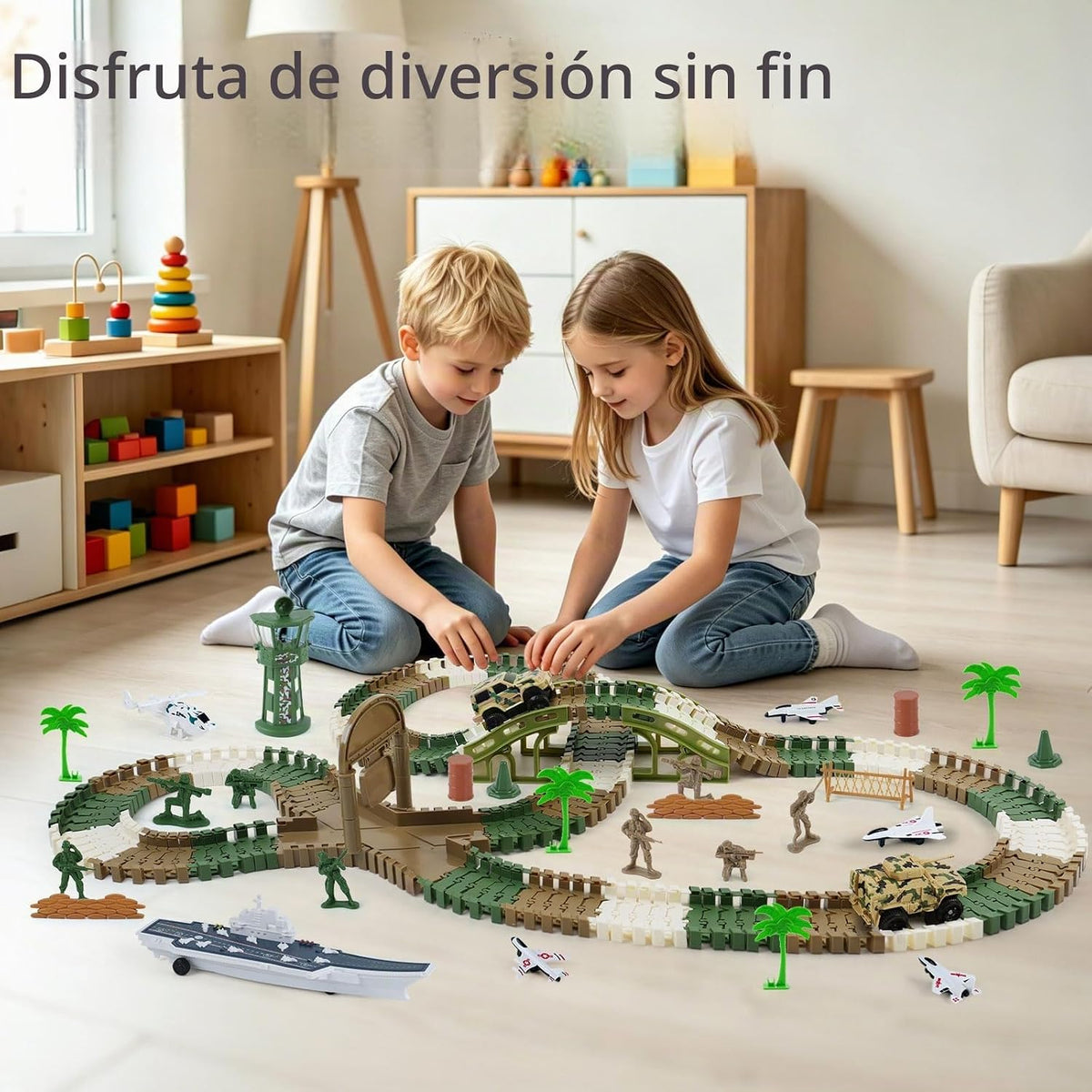Juego de pistas de carreras militares, más de 240 piezas de juguete de