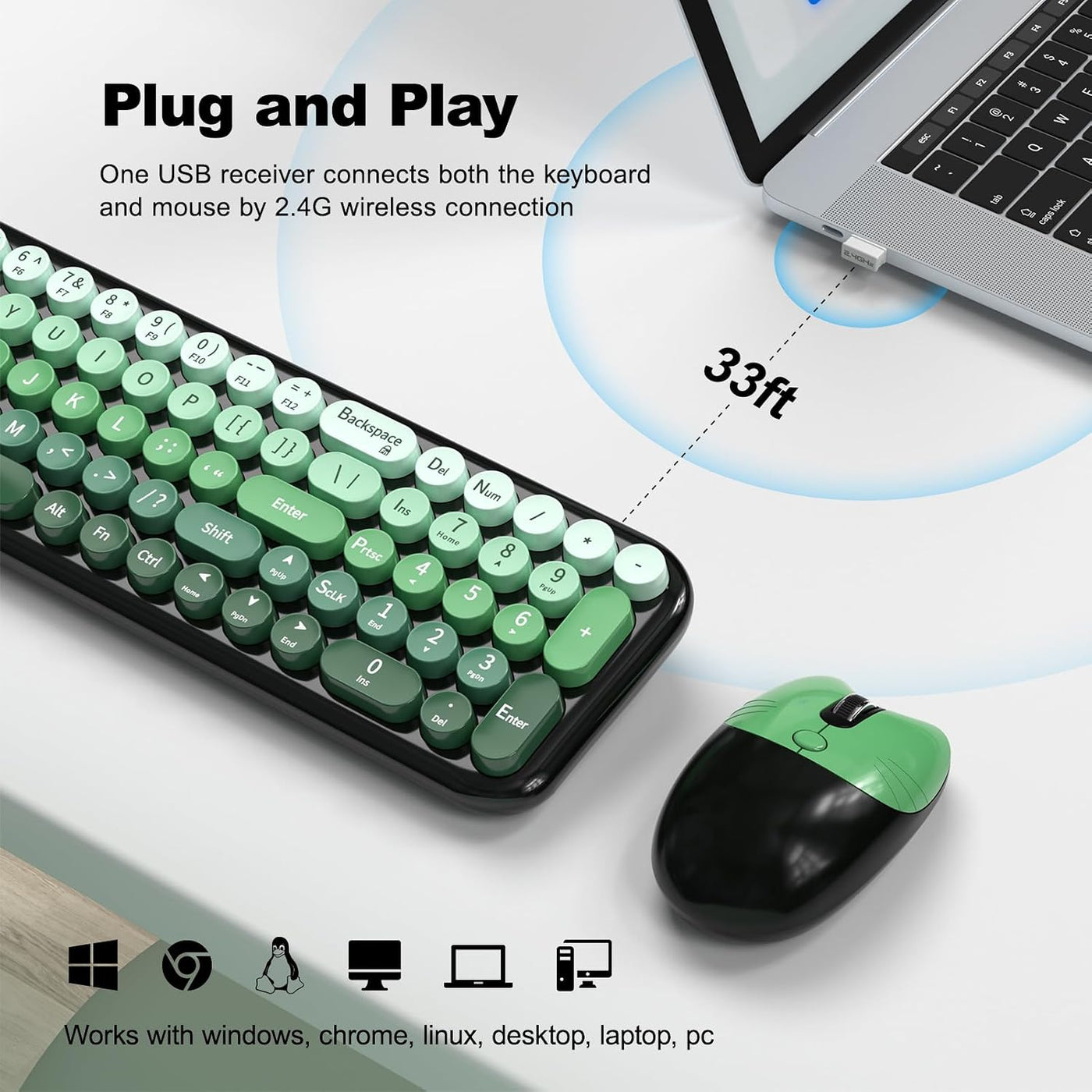 MOFII Combo de teclado y mouse inalámbricos, teclado pequeño compac...
