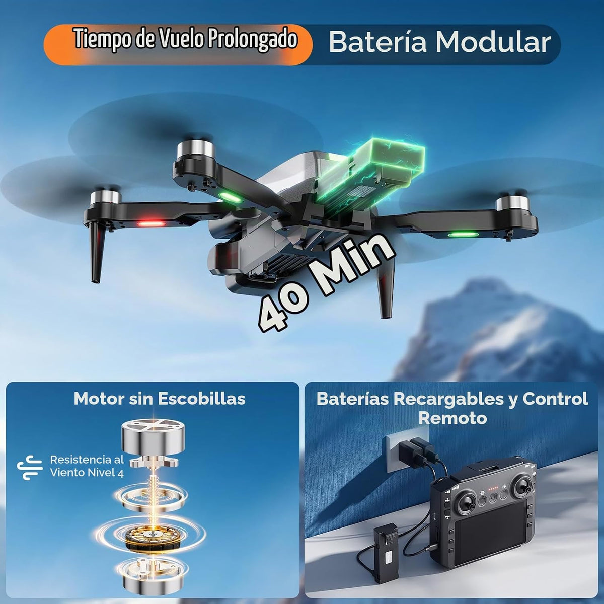 Drone con cámara para adultos, cuadricóptero sin escobillas con pantalla, 2
