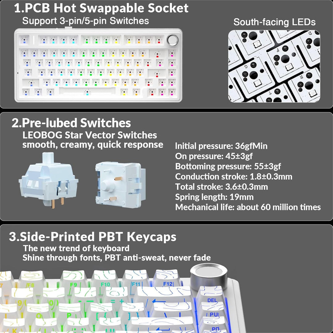 AULA Teclado Mecánico Inalámbrico F75 Pro con Perilla, 75% Teclados...