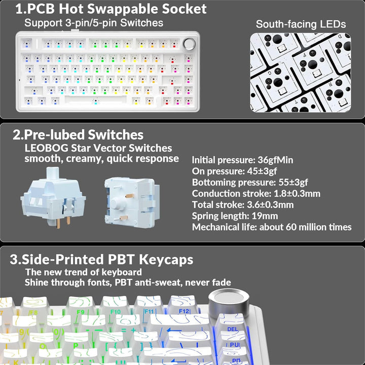 AULA Teclado Mecánico Inalámbrico F75 Pro con Perilla, 75% Teclados...