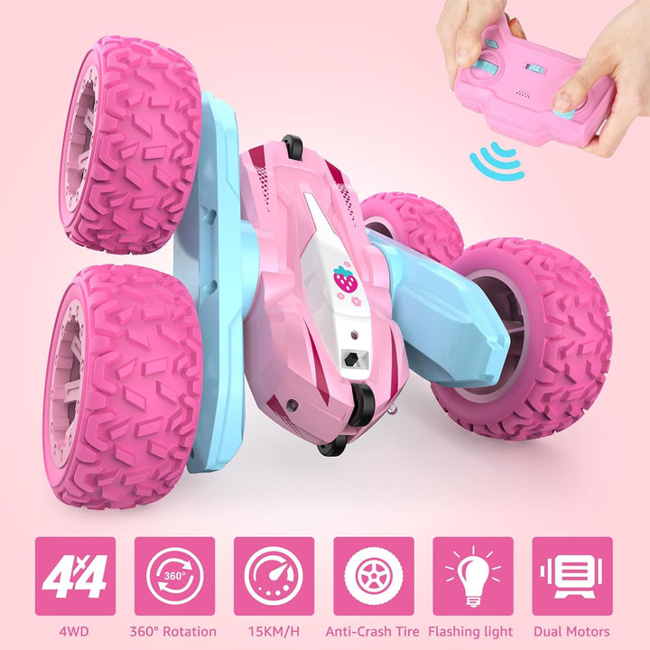 NUOKE Automóvil a control remoto, camiones RC rosas para niñas, cam...