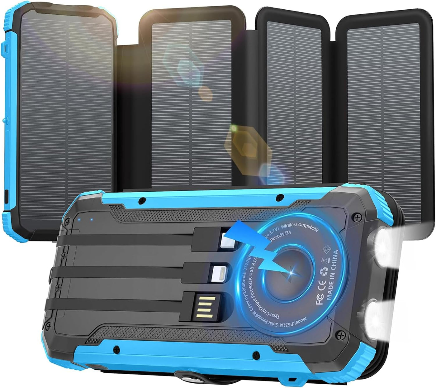 Nymzixt Banco de energía solar de 20000 mAh, cargador portátil inte...
