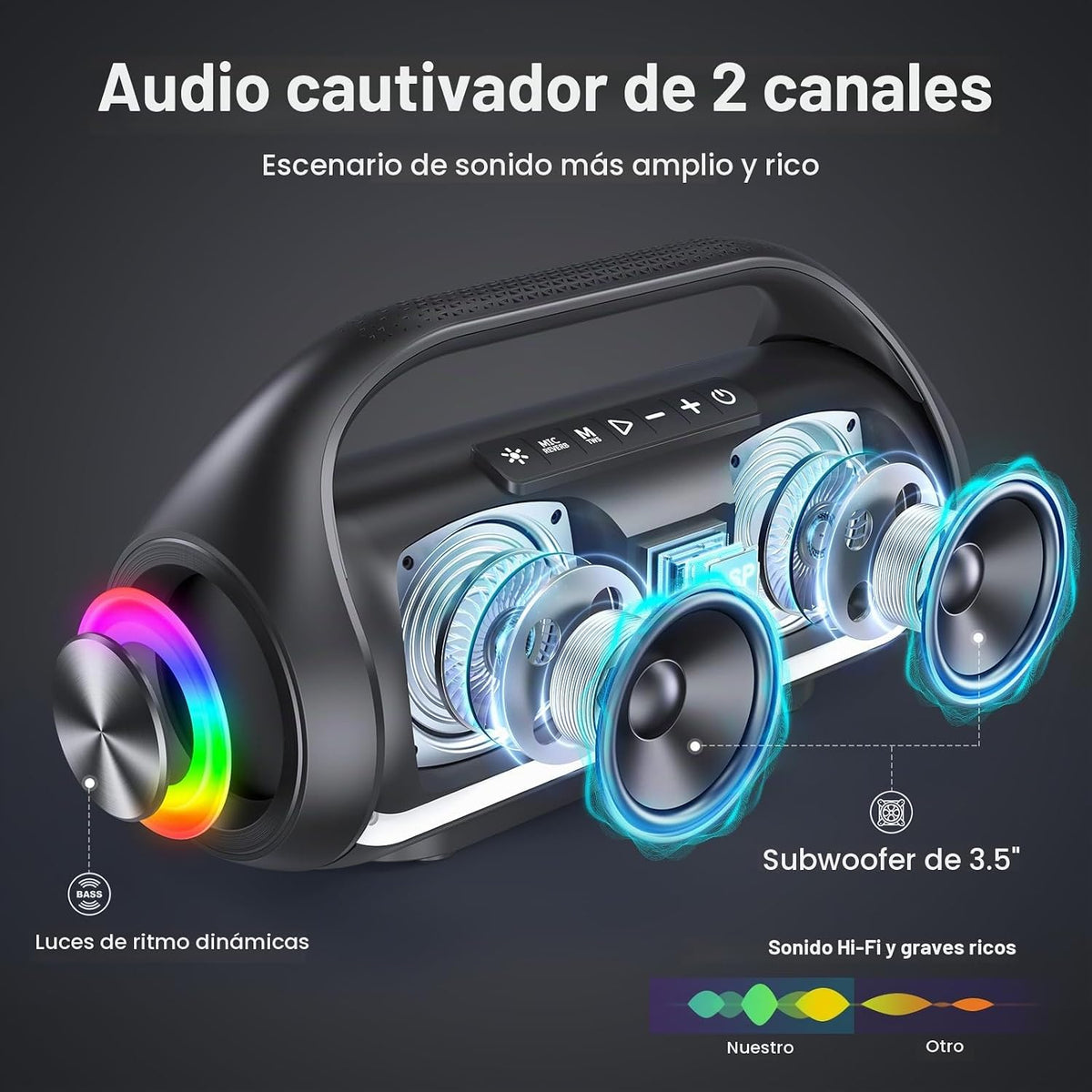 HWWR Altavoz Bluetooth portátil con 2 micrófonos inalámbricos, sistema de altavoces portátiles ruidosos, graves profundos, corte de eco y voz, IPX5 resistente al agua para fiestas al aire libre audio PA para adultos y niños cantando en casa