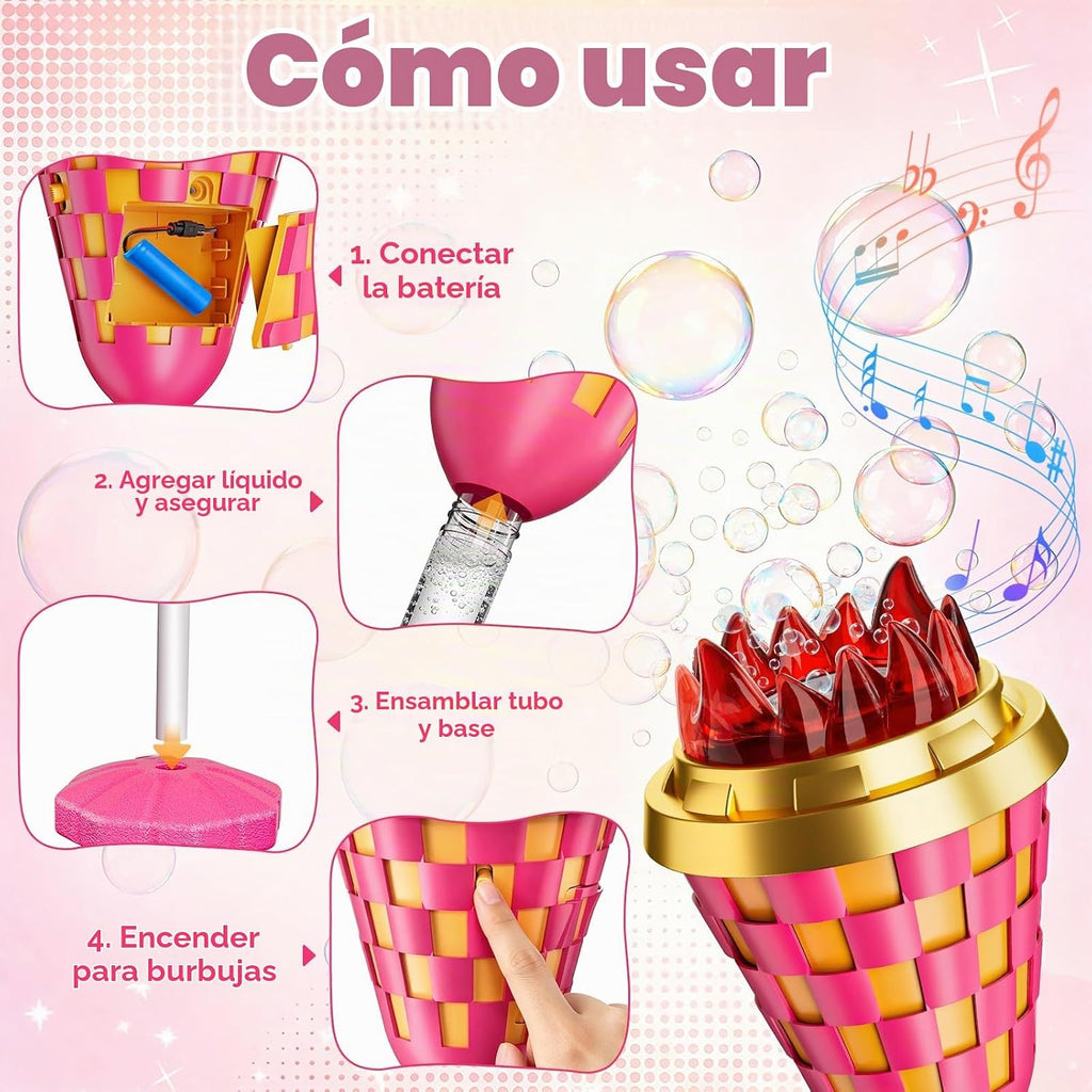 Máquina Automática de Burbujas con Soporte, Varita Portátil y Torre Luminosa