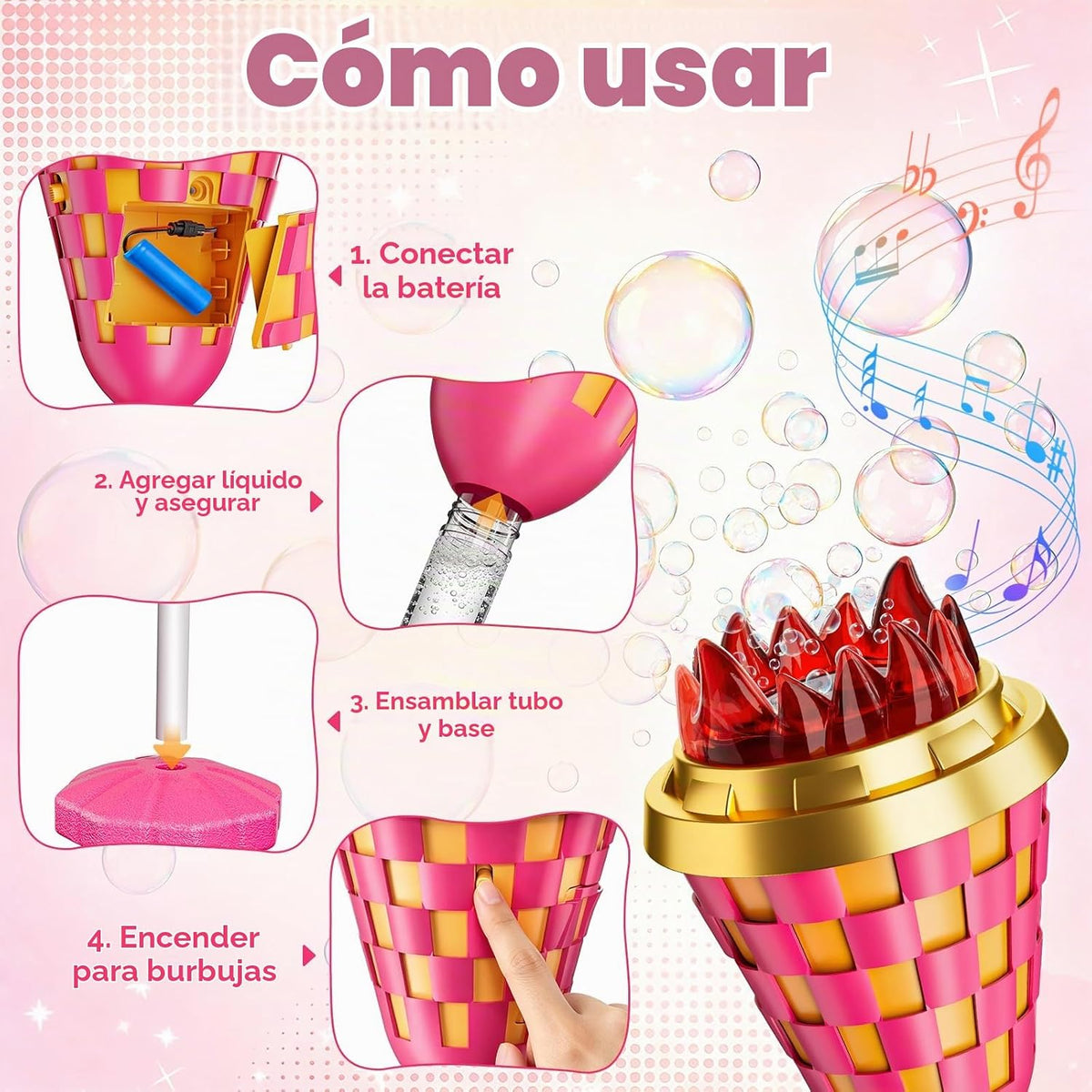 Máquina Automática de Burbujas con Soporte, Varita Portátil y Torre Luminosa