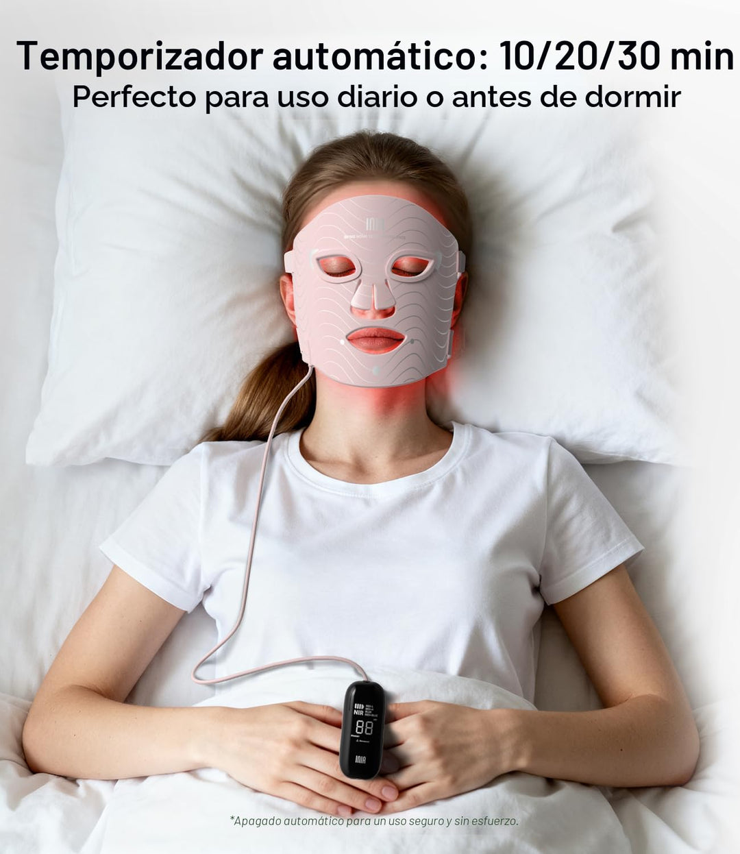 INIA Máscara de terapia de luz roja para cara, 4 modos de luz con N...