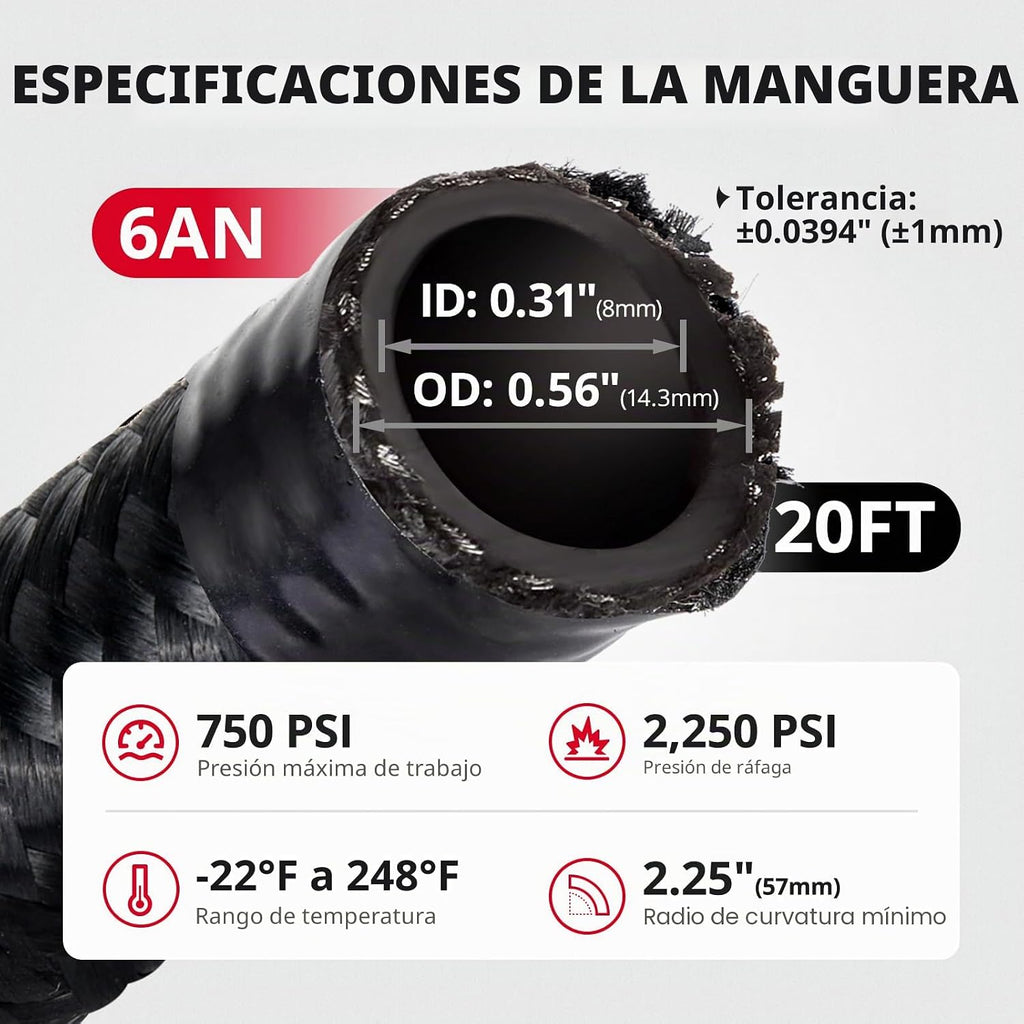 EVIL ENERGY - Juego de línea de combustible 6AN con llave ajustable 3AN-16AN, manguera trenzada de línea de combustible CPE de 6AN con kit de montaje de 20 pies