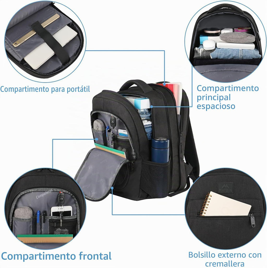 MATEIN Mochila de viaje grande para la universidad, mochila expandible para