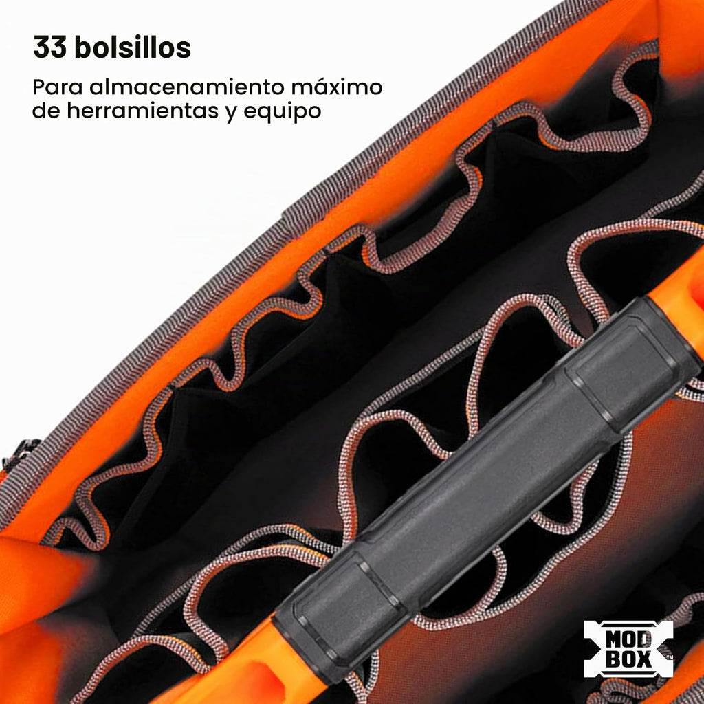 Klein Tools 62202MB Bolsa de Herramientas MODbox, Parte de la Estación de Trabajo Móvil MODbox, 33 Bolsillos, Amplio Almacenamiento de Herramientas, Bolsillo con Cremallera para Artículos Pequeños