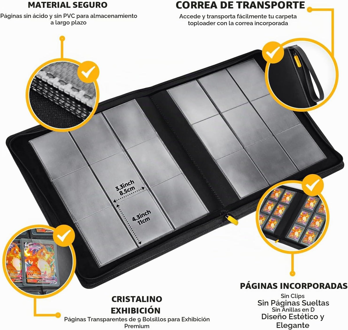 X PRO Carpeta de tarjetas de carga superior, compatible con fundas de tarjetas de carga superior, se adapta a 252 | 20 cargadores premium incluidos | páginas de doble cara sin anillo de 9 bolsillos | Almacenamiento para tarjetas TCG y tarjetas deportivas