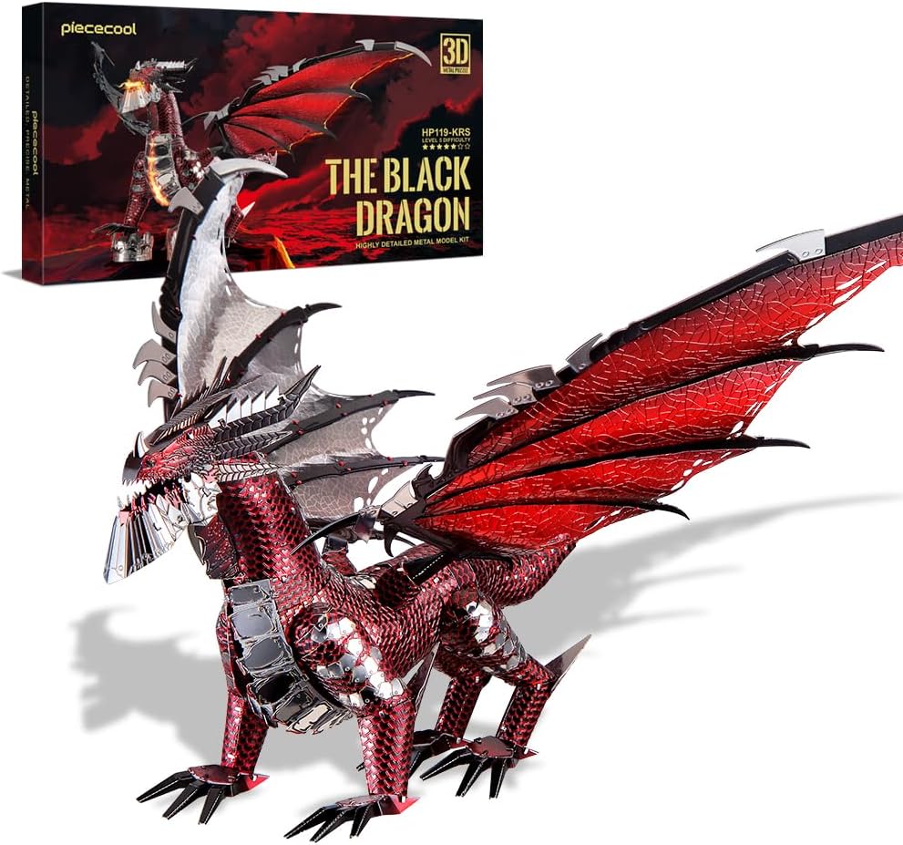 Piececool 3D Metal Model Kits - Dragon King negro, rompecabezas 3D DIY para adultos, rompecabezas de ingenio para adolescentes, gran regalo de cumpleaños y Año Nuevo, 107 piezas